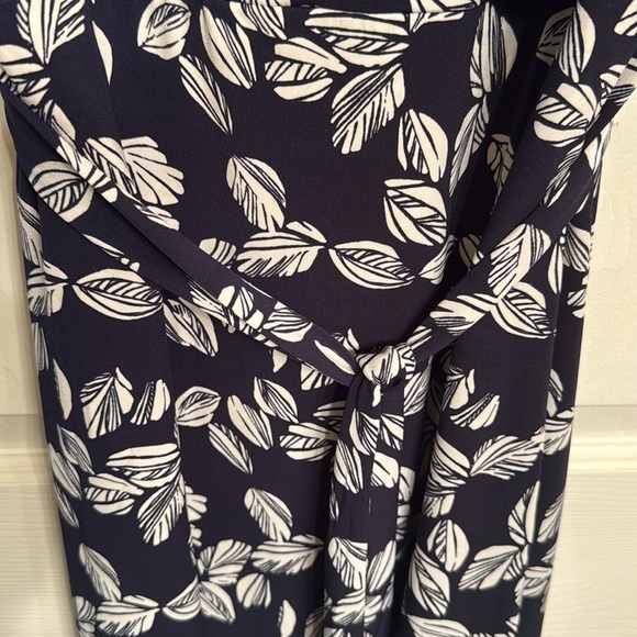 Leaf Print Navy Wrap Dress Fall Autumn Staple Work Business Office - Picture 4 of 6